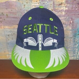 Seattle Seahawks NFL Wings Navy Cap With Green SnapBack 12th Man O/S